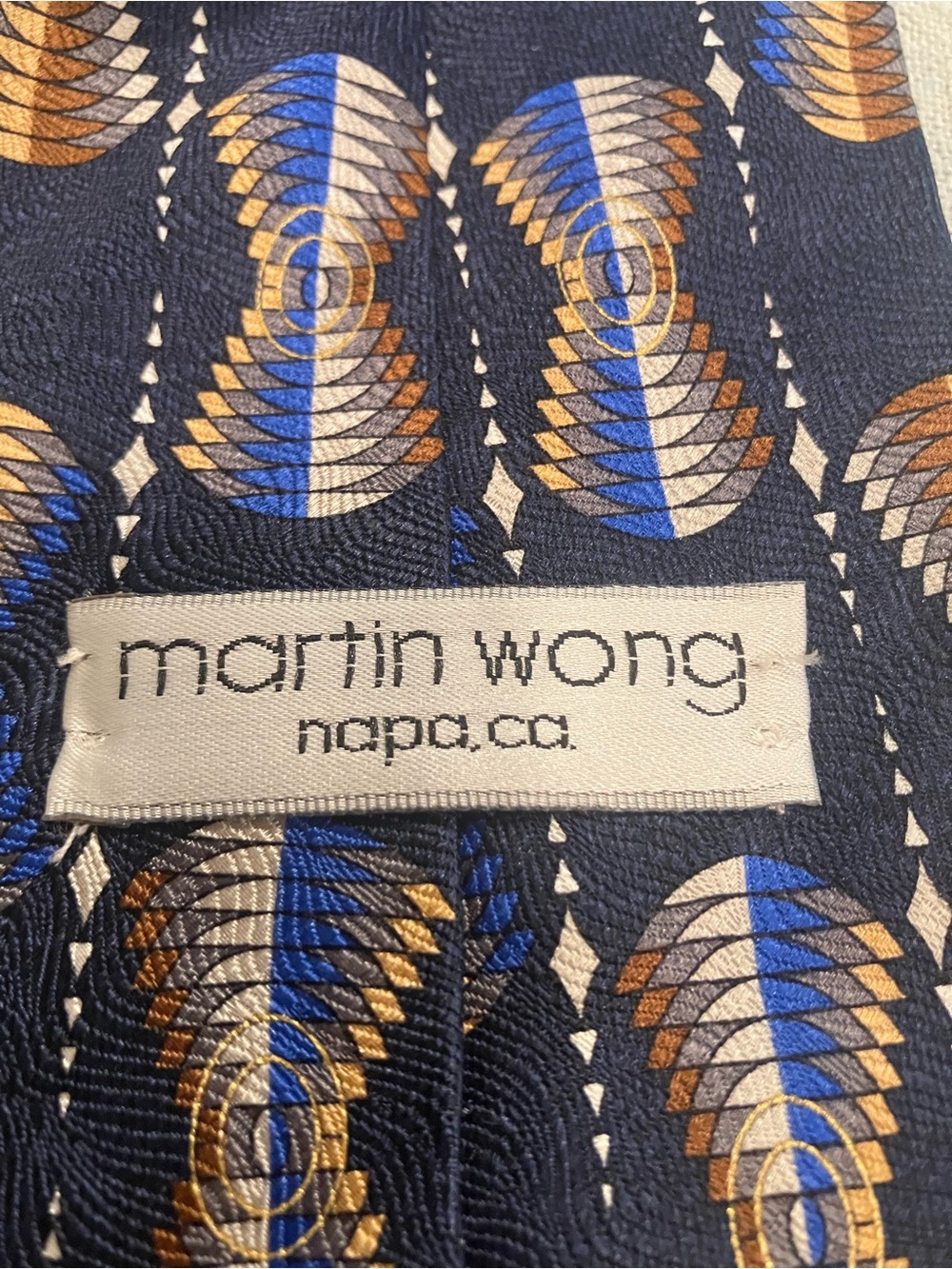 Martin Wong Navy Geometric Silk Tie